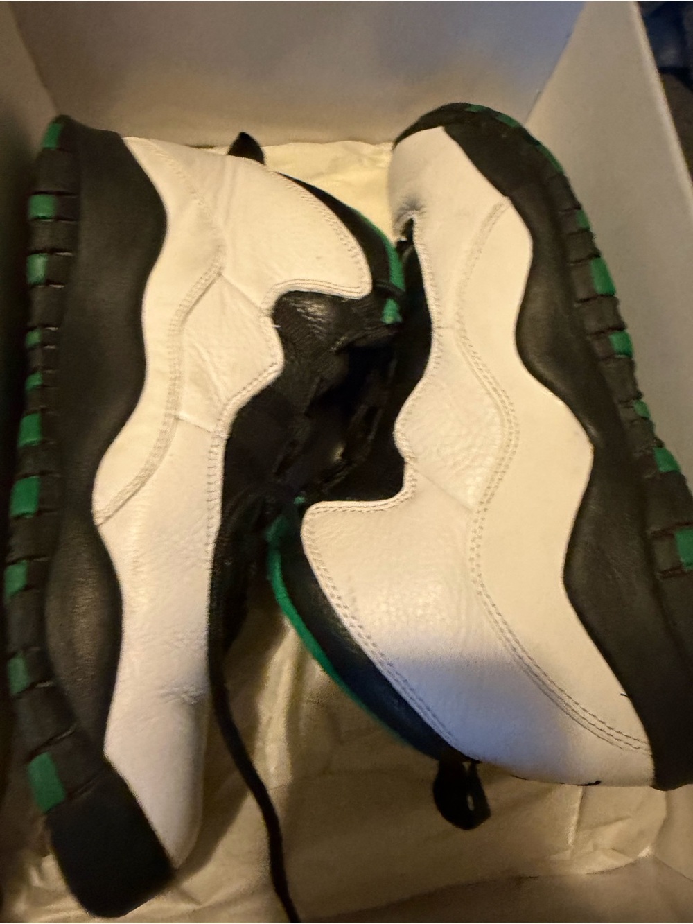 Jordan Men's White and Black Sneakers with Green Accents
